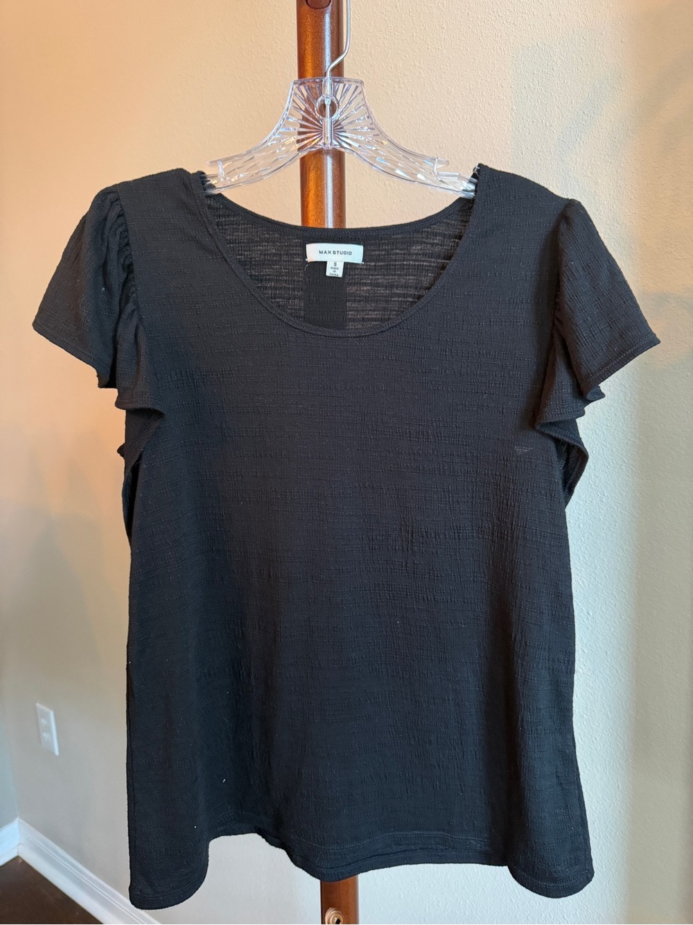 Max Studio Black Flutter Sleeve Textured Top Size S